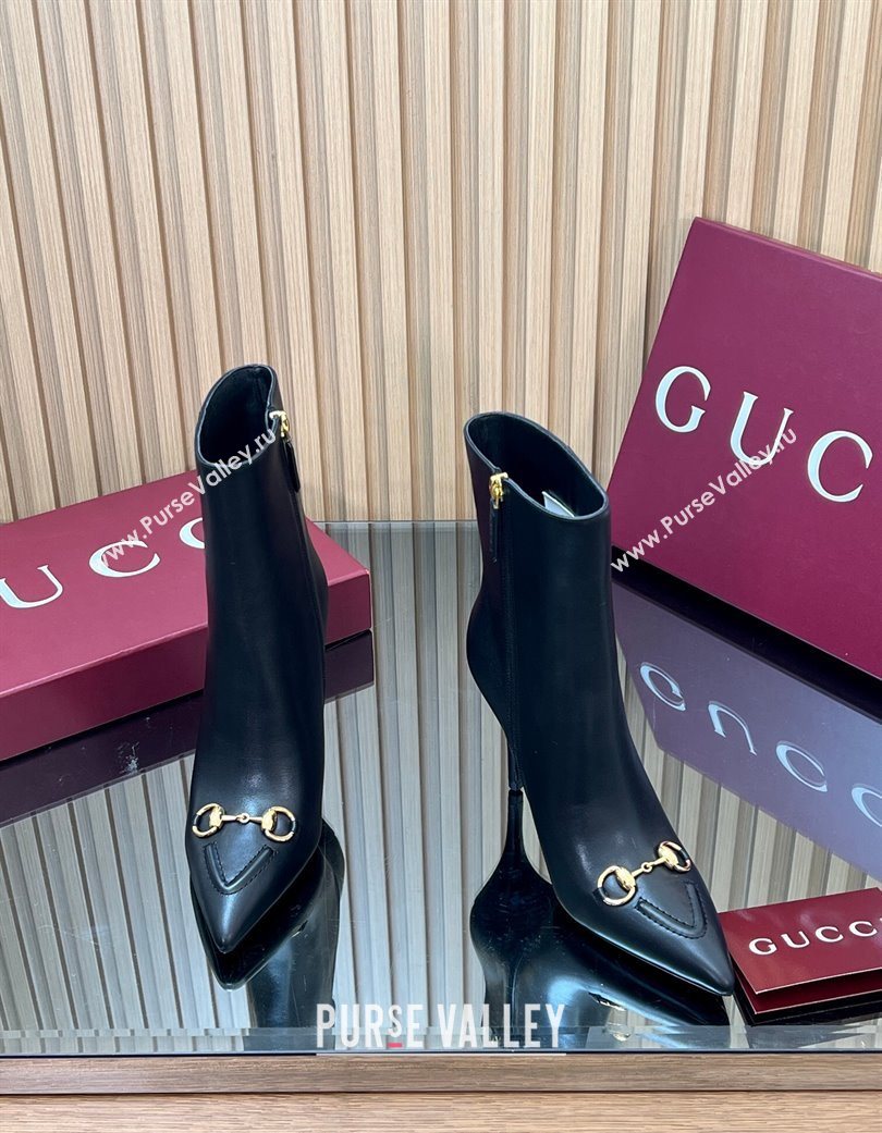 Gucci Leather Heel Ankle Boots 10cm with Horsebit Black 2025 835741 (MD-251217117)