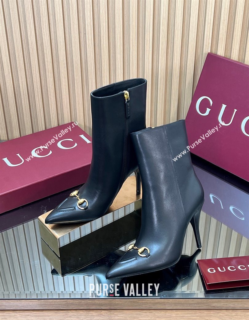 Gucci Leather Heel Ankle Boots 10cm with Horsebit Black 2025 835741 (MD-251217117)
