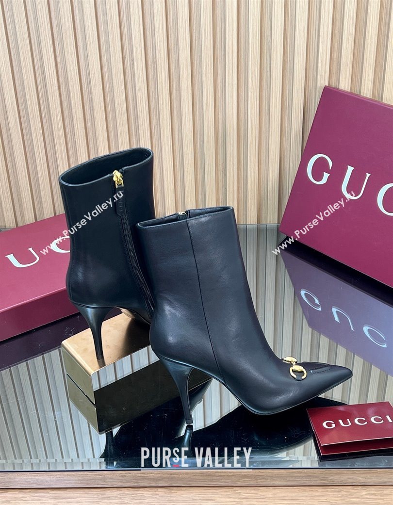 Gucci Leather Heel Ankle Boots 10cm with Horsebit Black 2025 835741 (MD-251217117)