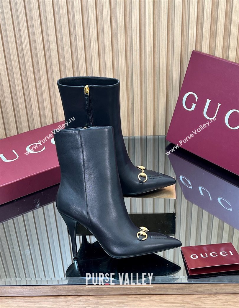 Gucci Leather Heel Ankle Boots 10cm with Horsebit Black 2025 835741 (MD-251217117)