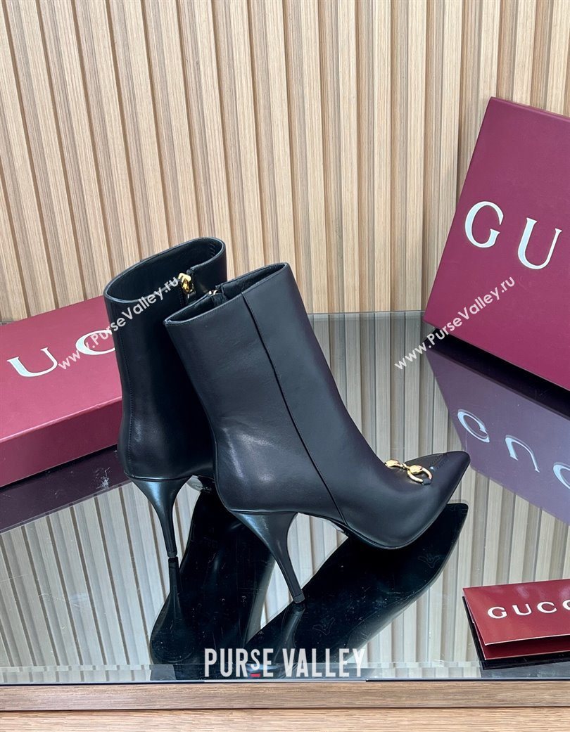 Gucci Leather Heel Ankle Boots 10cm with Horsebit Black 2025 835741 (MD-251217117)
