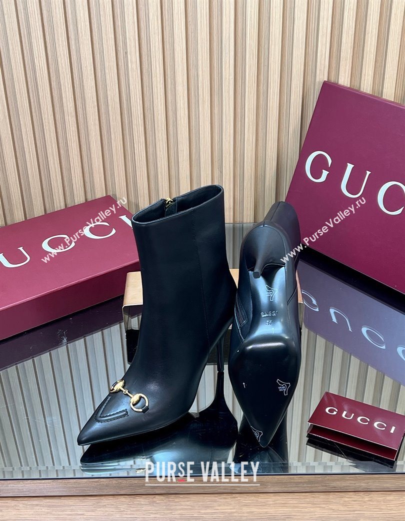 Gucci Leather Heel Ankle Boots 10cm with Horsebit Black 2025 835741 (MD-251217117)