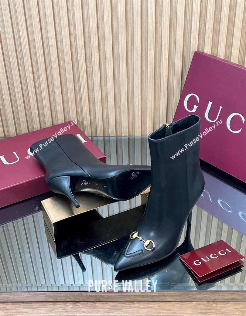 Gucci Leather Heel Ankle Boots 10cm with Horsebit Black 2025 835741 (MD-251217117)