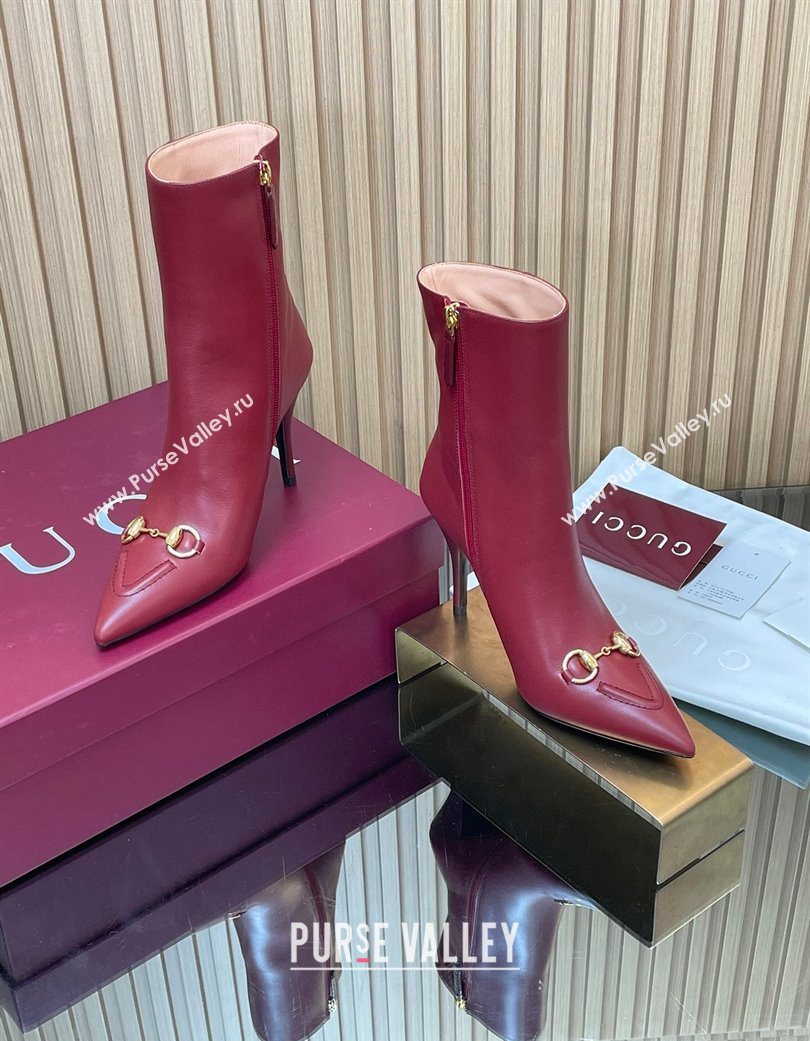 Gucci Leather Heel Ankle Boots 10cm with Horsebit Red 2025 835741 (MD-251217118)