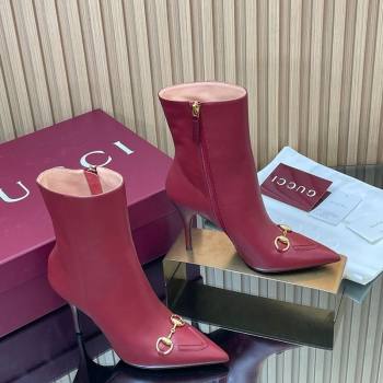 Gucci Leather Heel Ankle Boots 10cm with Horsebit Red 2025 835741 (MD-251217118)