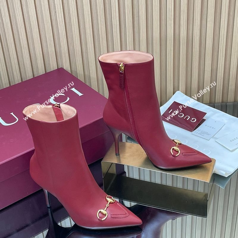 Gucci Leather Heel Ankle Boots 10cm with Horsebit Red 2025 835741 (MD-251217118)