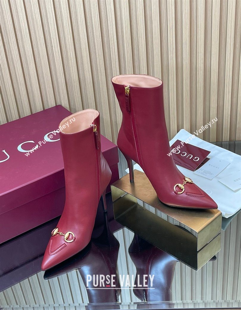 Gucci Leather Heel Ankle Boots 10cm with Horsebit Red 2025 835741 (MD-251217118)