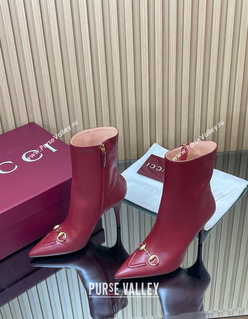 Gucci Leather Heel Ankle Boots 10cm with Horsebit Red 2025 835741 (MD-251217118)