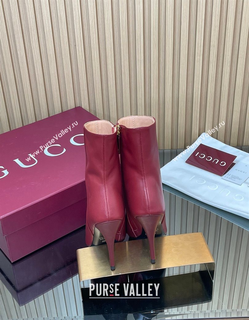 Gucci Leather Heel Ankle Boots 10cm with Horsebit Red 2025 835741 (MD-251217118)