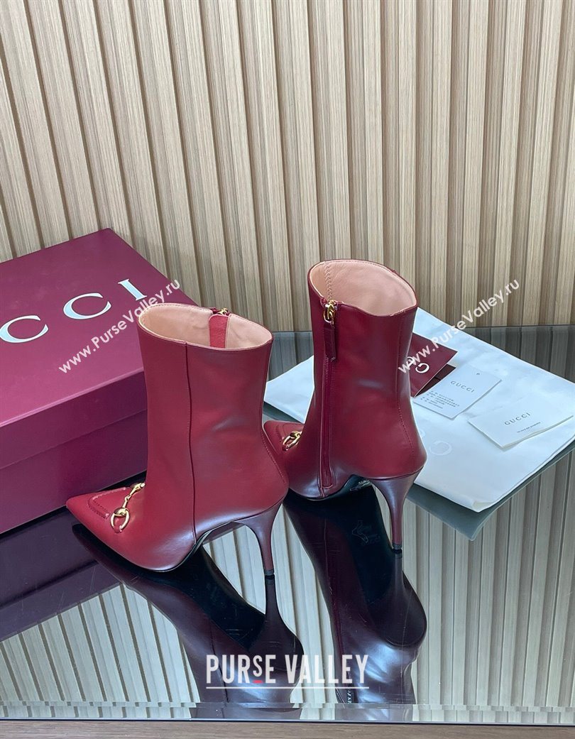 Gucci Leather Heel Ankle Boots 10cm with Horsebit Red 2025 835741 (MD-251217118)