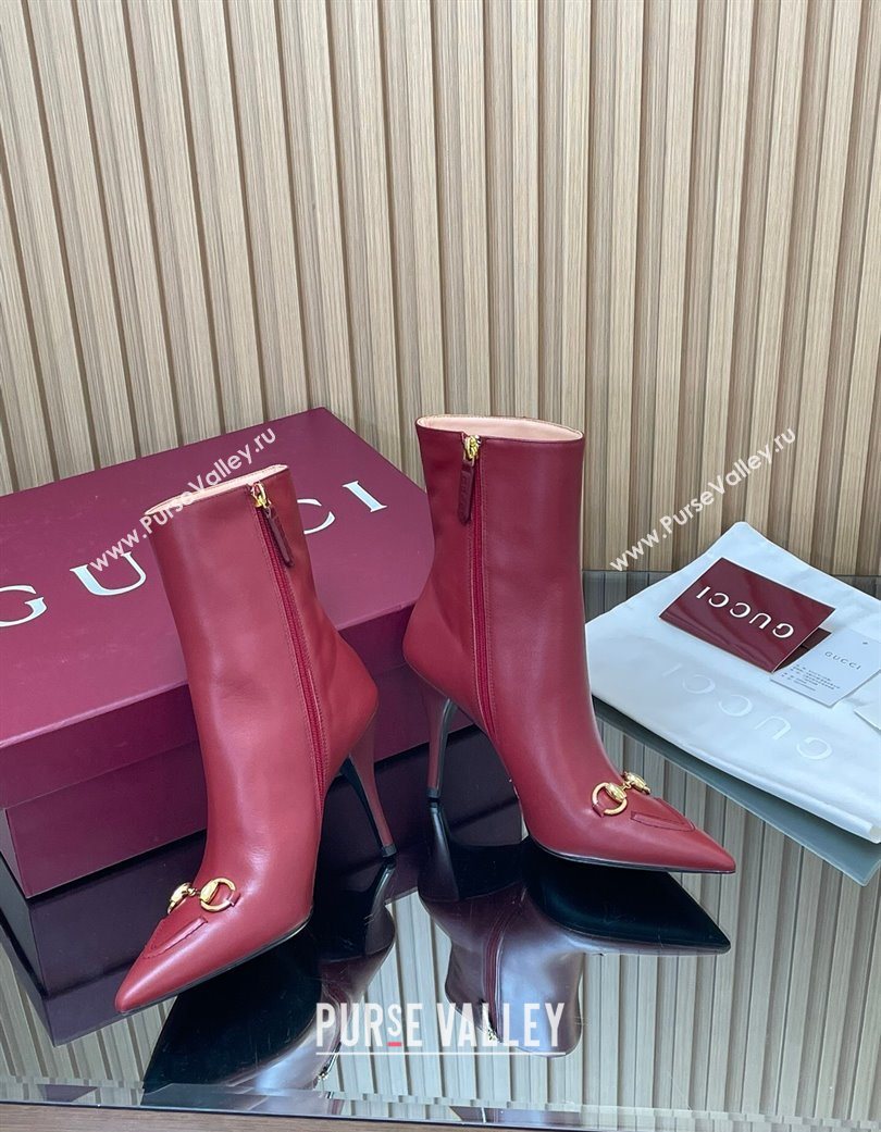 Gucci Leather Heel Ankle Boots 10cm with Horsebit Red 2025 835741 (MD-251217118)
