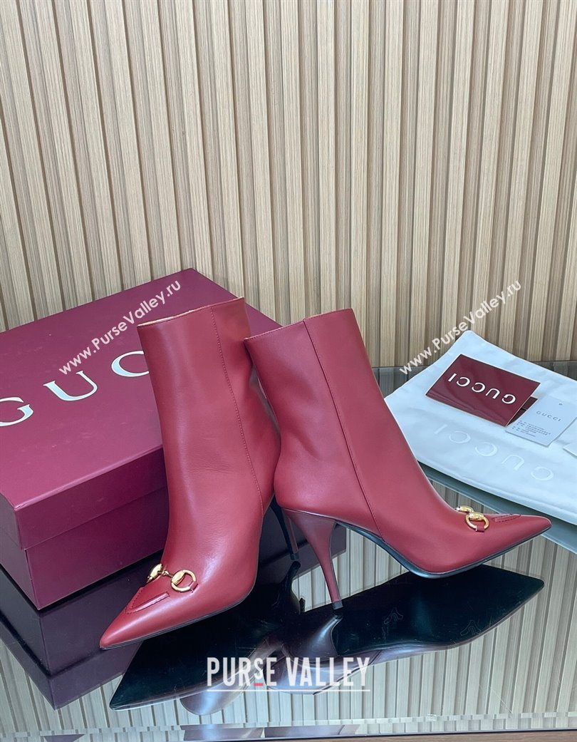 Gucci Leather Heel Ankle Boots 10cm with Horsebit Red 2025 835741 (MD-251217118)