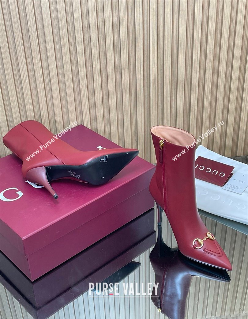 Gucci Leather Heel Ankle Boots 10cm with Horsebit Red 2025 835741 (MD-251217118)