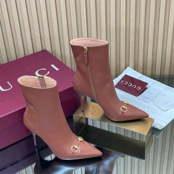 Gucci Leather Heel Ankle Boots 10cm with Horsebit Brown 2025 835741 (MD-251217119)