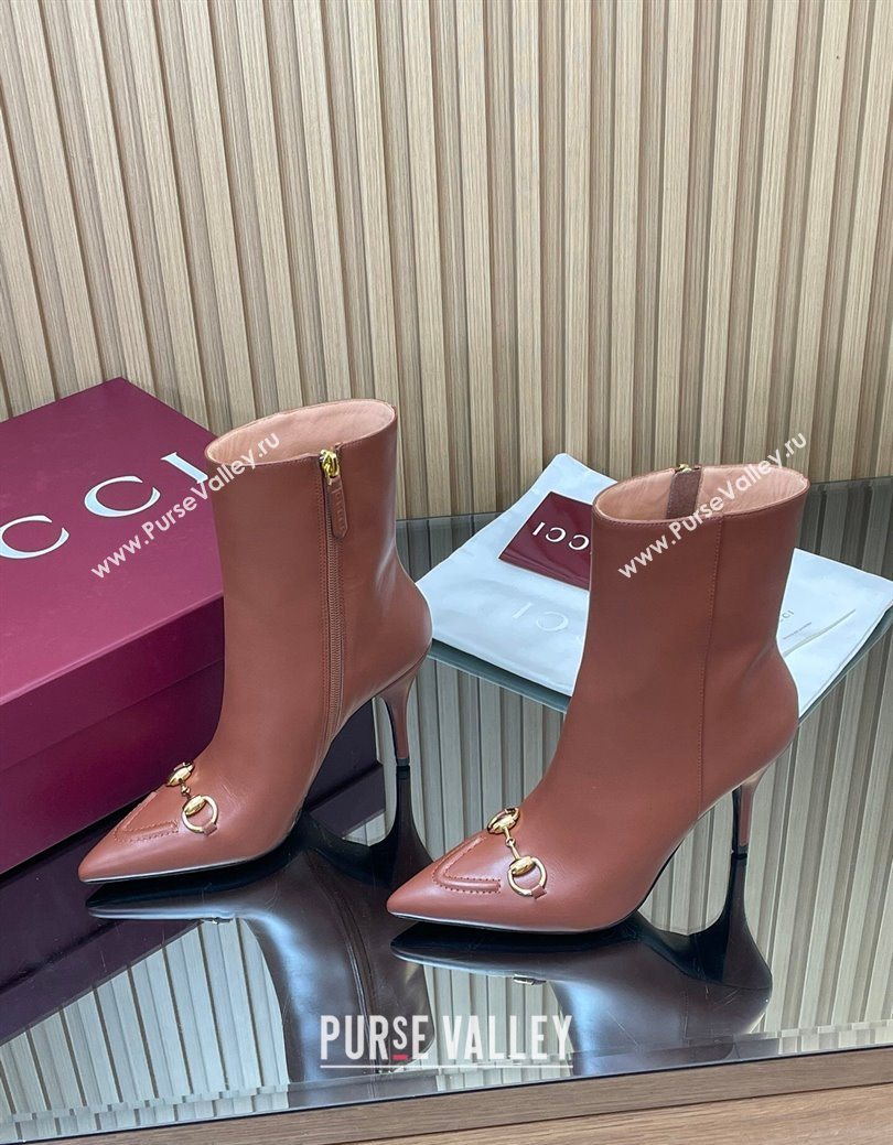 Gucci Leather Heel Ankle Boots 10cm with Horsebit Brown 2025 835741 (MD-251217119)