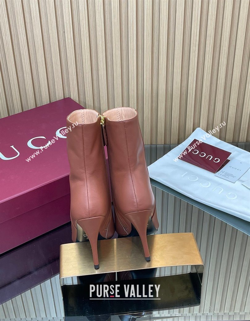 Gucci Leather Heel Ankle Boots 10cm with Horsebit Brown 2025 835741 (MD-251217119)