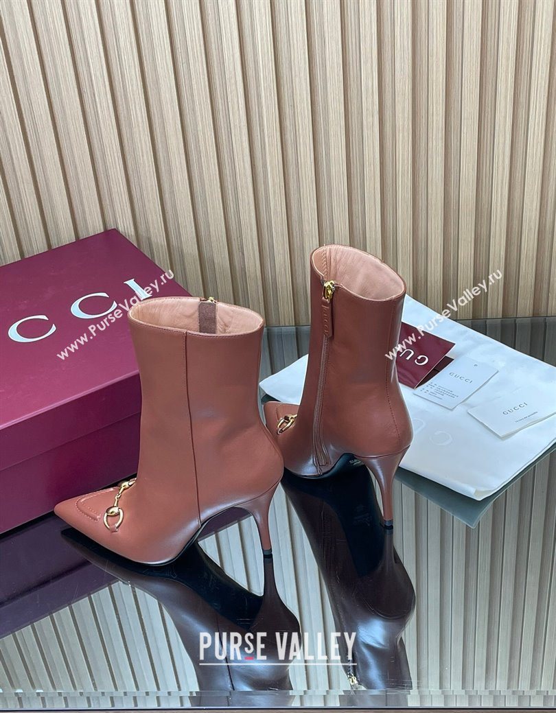 Gucci Leather Heel Ankle Boots 10cm with Horsebit Brown 2025 835741 (MD-251217119)