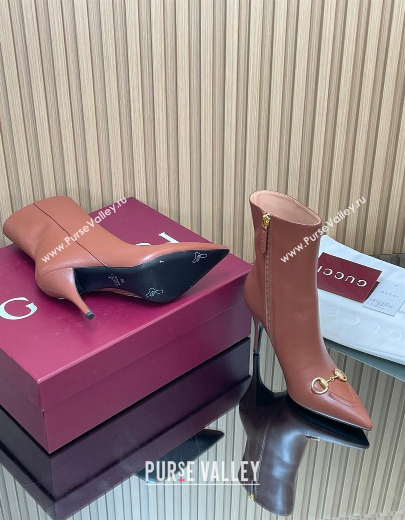 Gucci Leather Heel Ankle Boots 10cm with Horsebit Brown 2025 835741 (MD-251217119)