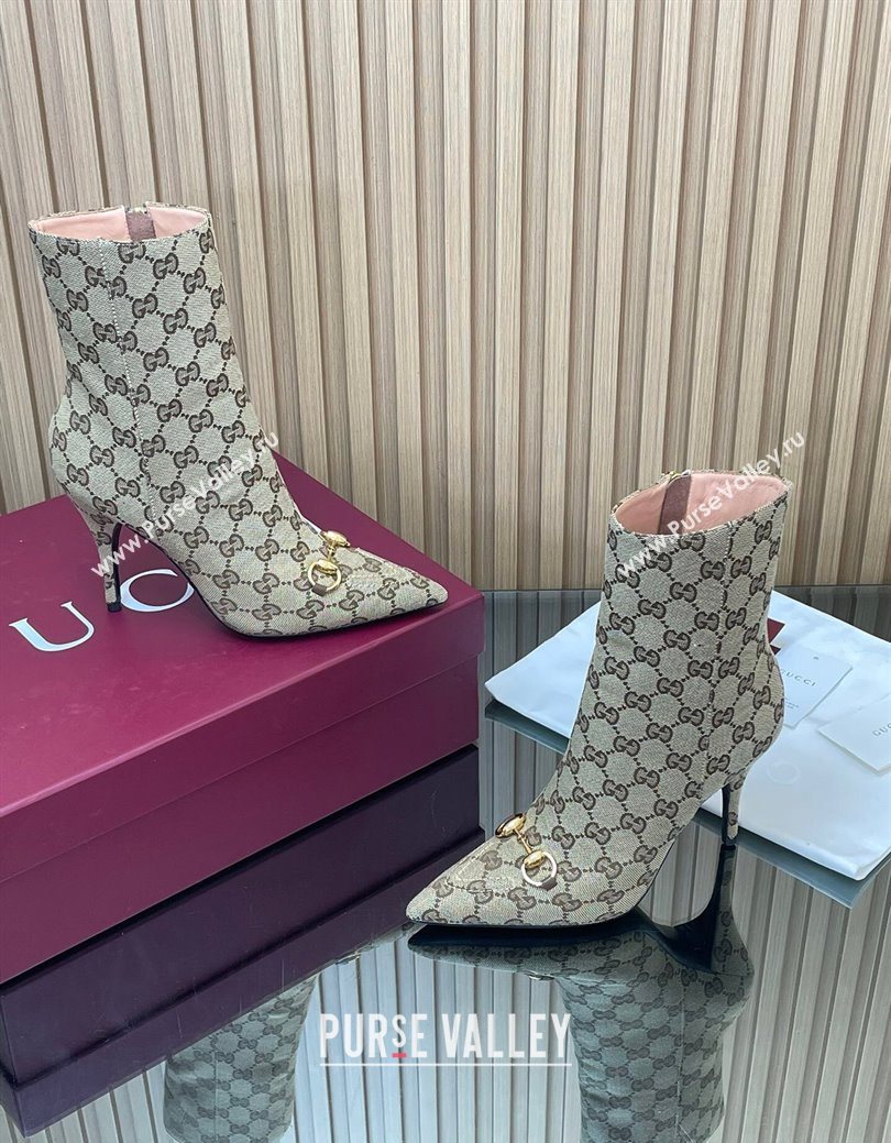 Gucci GG Canvas Heel Ankle Boots 10cm with Horsebit Beige 2025 835741 (MD-251217114)