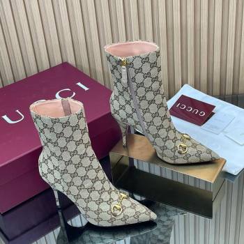 Gucci GG Canvas Heel Ankle Boots 10cm with Horsebit Beige 2025 835741 (MD-251217114)