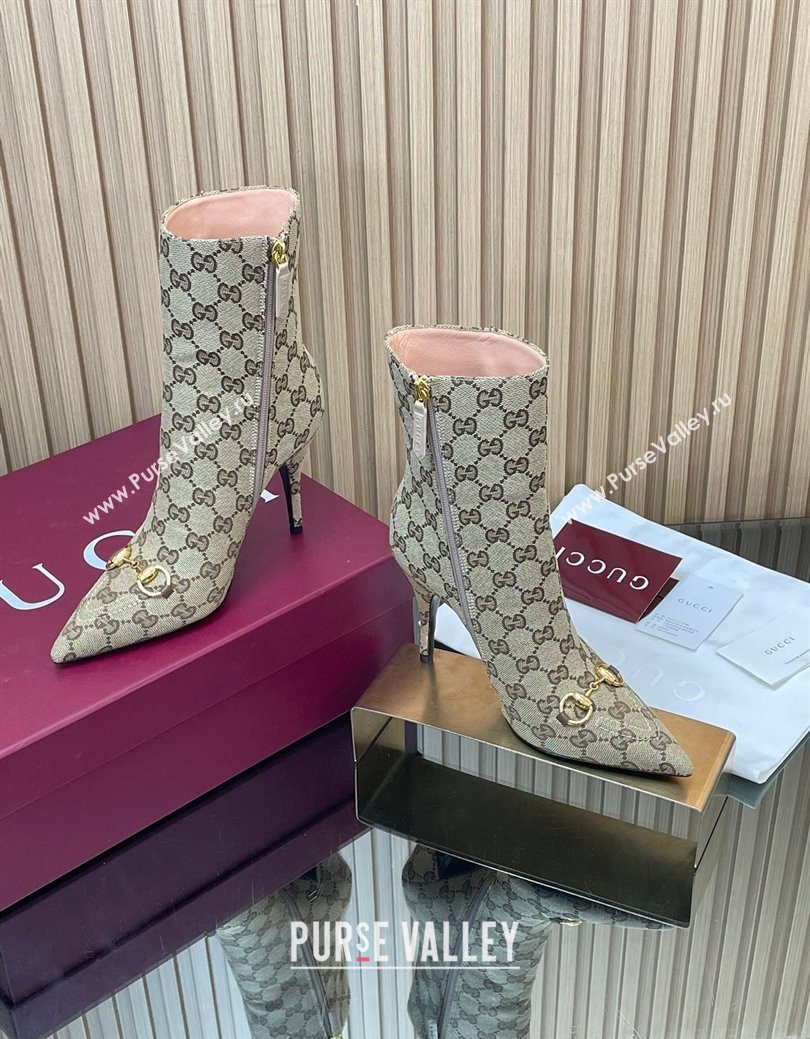 Gucci GG Canvas Heel Ankle Boots 10cm with Horsebit Beige 2025 835741 (MD-251217114)