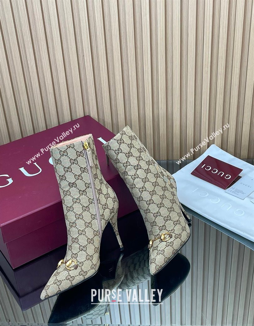Gucci GG Canvas Heel Ankle Boots 10cm with Horsebit Beige 2025 835741 (MD-251217114)