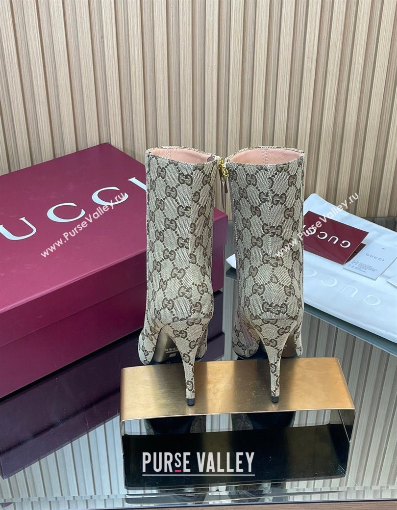 Gucci GG Canvas Heel Ankle Boots 10cm with Horsebit Beige 2025 835741 (MD-251217114)