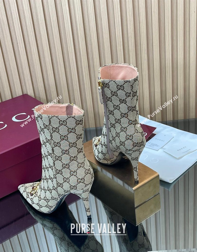 Gucci GG Canvas Heel Ankle Boots 10cm with Horsebit Beige 2025 835741 (MD-251217114)