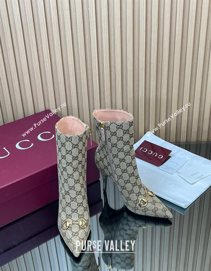 Gucci GG Canvas Heel Ankle Boots 10cm with Horsebit Beige 2025 835741 (MD-251217114)