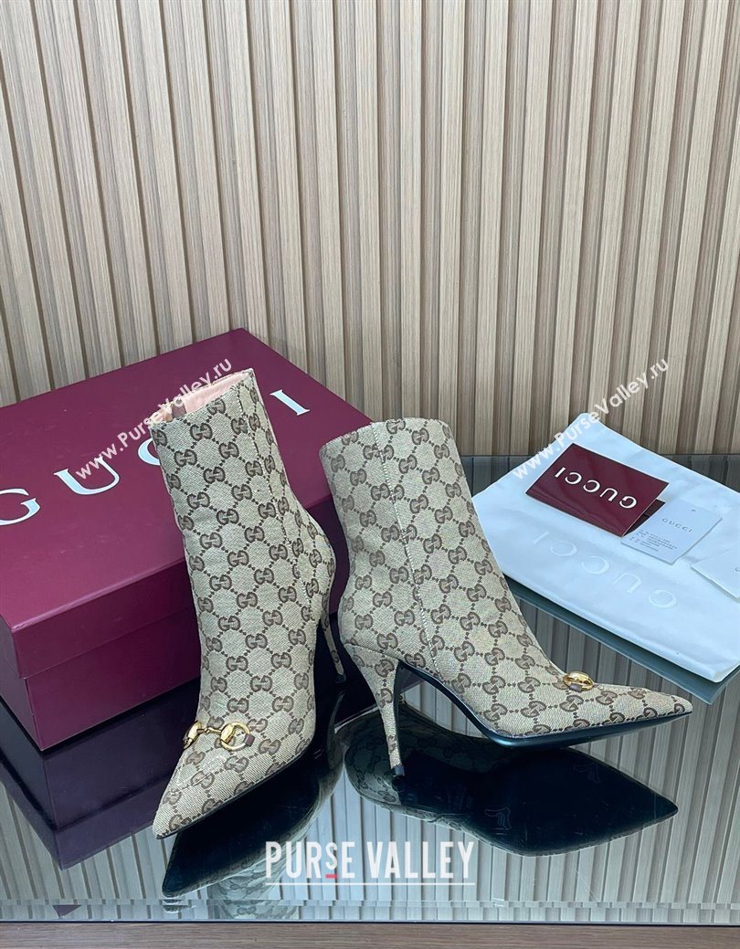 Gucci GG Canvas Heel Ankle Boots 10cm with Horsebit Beige 2025 835741 (MD-251217114)