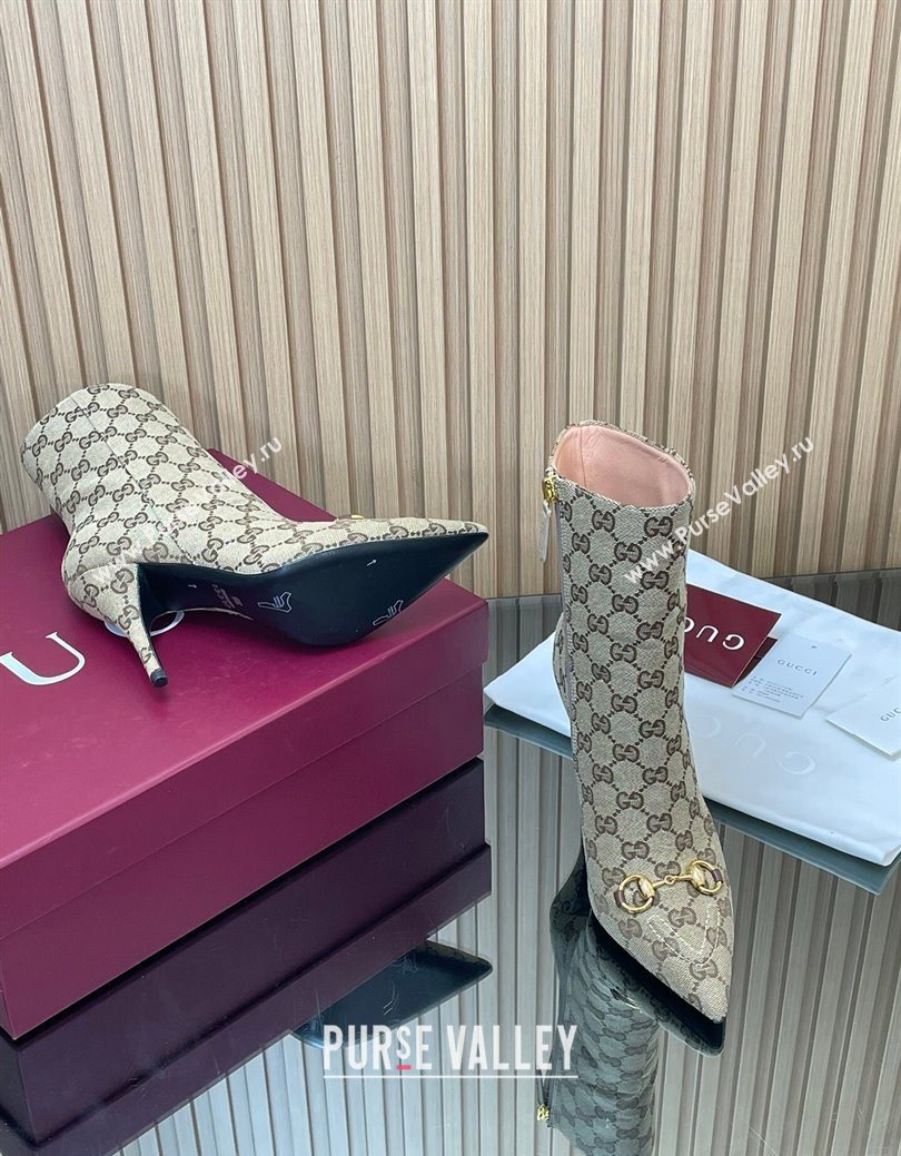 Gucci GG Canvas Heel Ankle Boots 10cm with Horsebit Beige 2025 835741 (MD-251217114)