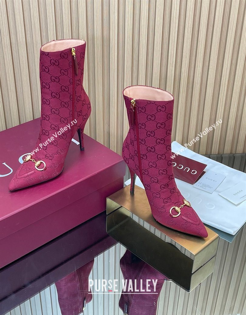 Gucci GG Canvas Heel Ankle Boots 10cm with Horsebit Red 2025 835741 (MD-251217115)