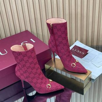 Gucci GG Canvas Heel Ankle Boots 10cm with Horsebit Red 2025 835741 (MD-251217115)