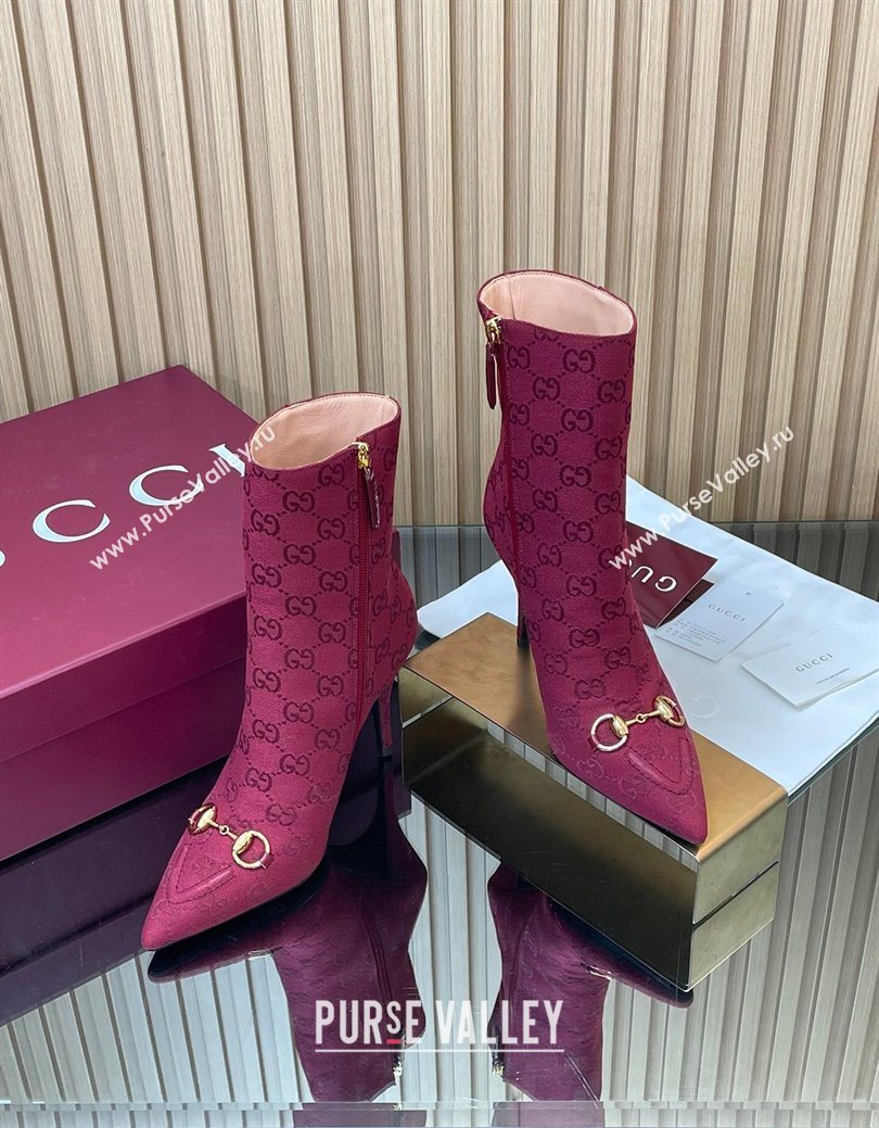 Gucci GG Canvas Heel Ankle Boots 10cm with Horsebit Red 2025 835741 (MD-251217115)