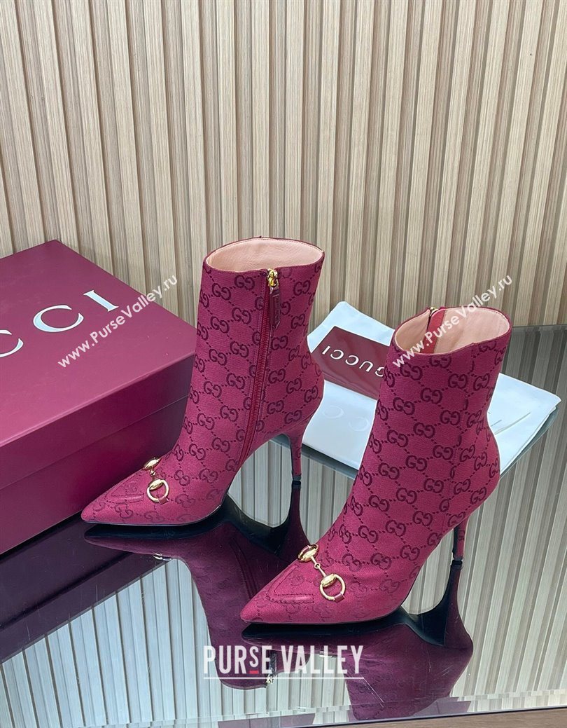 Gucci GG Canvas Heel Ankle Boots 10cm with Horsebit Red 2025 835741 (MD-251217115)