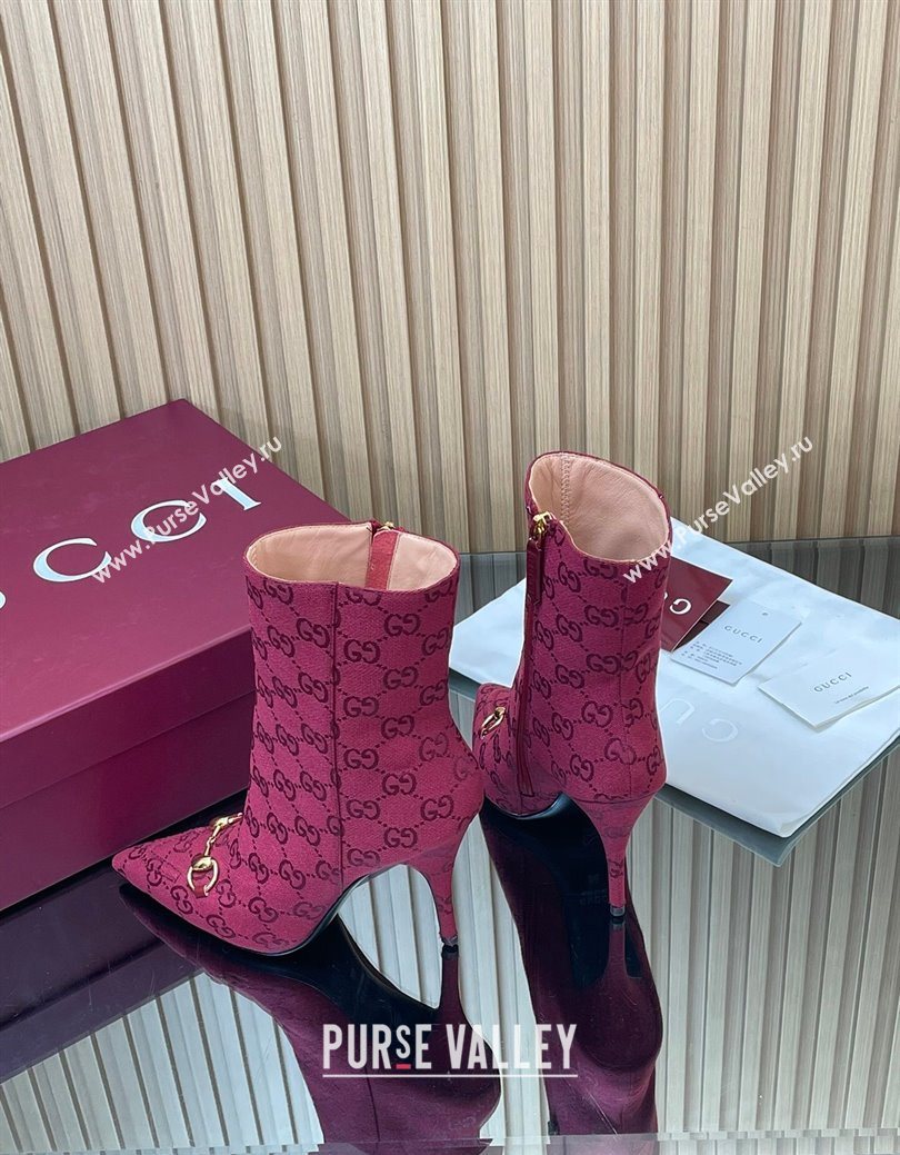 Gucci GG Canvas Heel Ankle Boots 10cm with Horsebit Red 2025 835741 (MD-251217115)