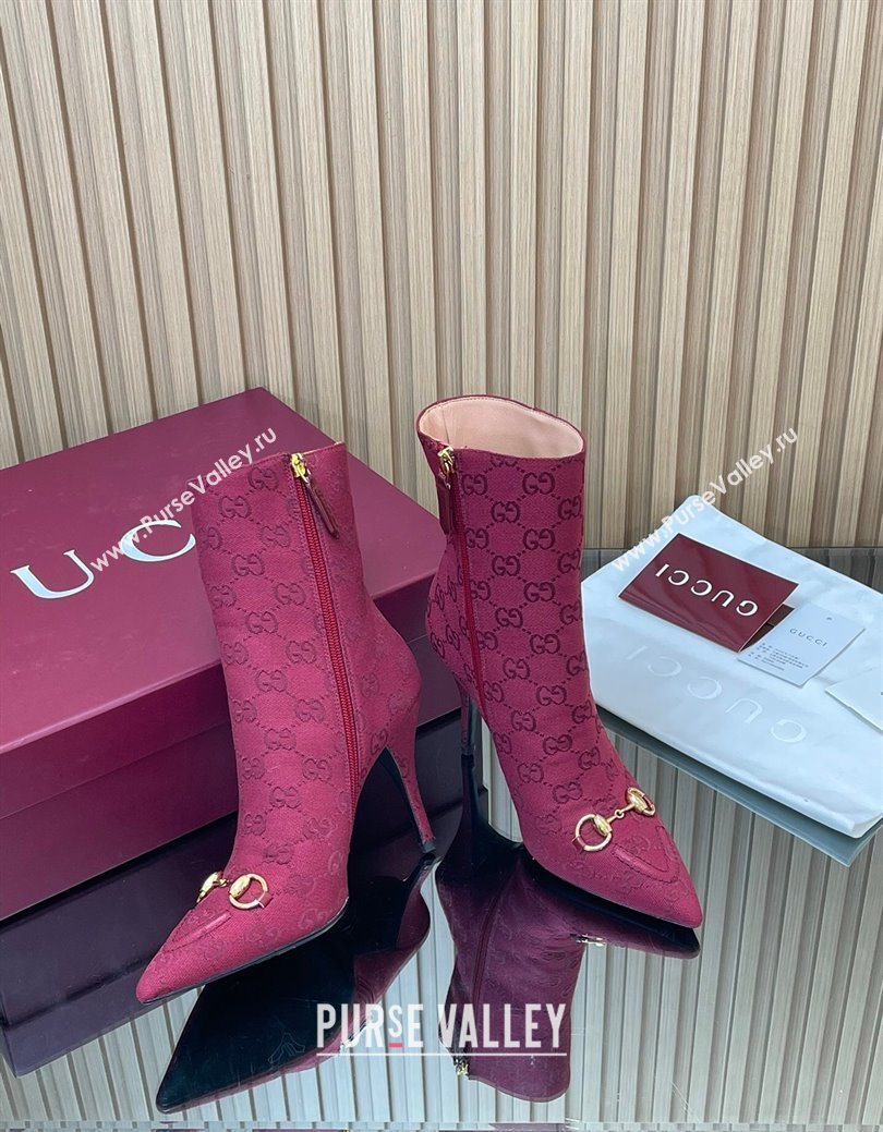 Gucci GG Canvas Heel Ankle Boots 10cm with Horsebit Red 2025 835741 (MD-251217115)