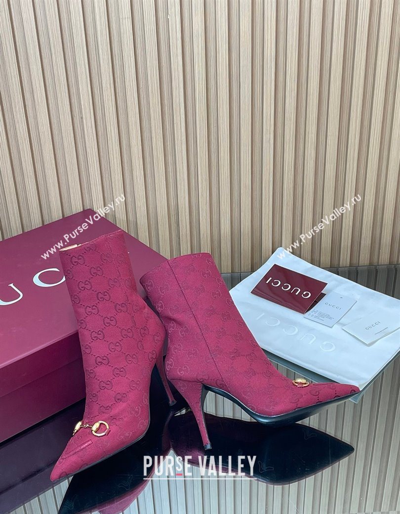 Gucci GG Canvas Heel Ankle Boots 10cm with Horsebit Red 2025 835741 (MD-251217115)