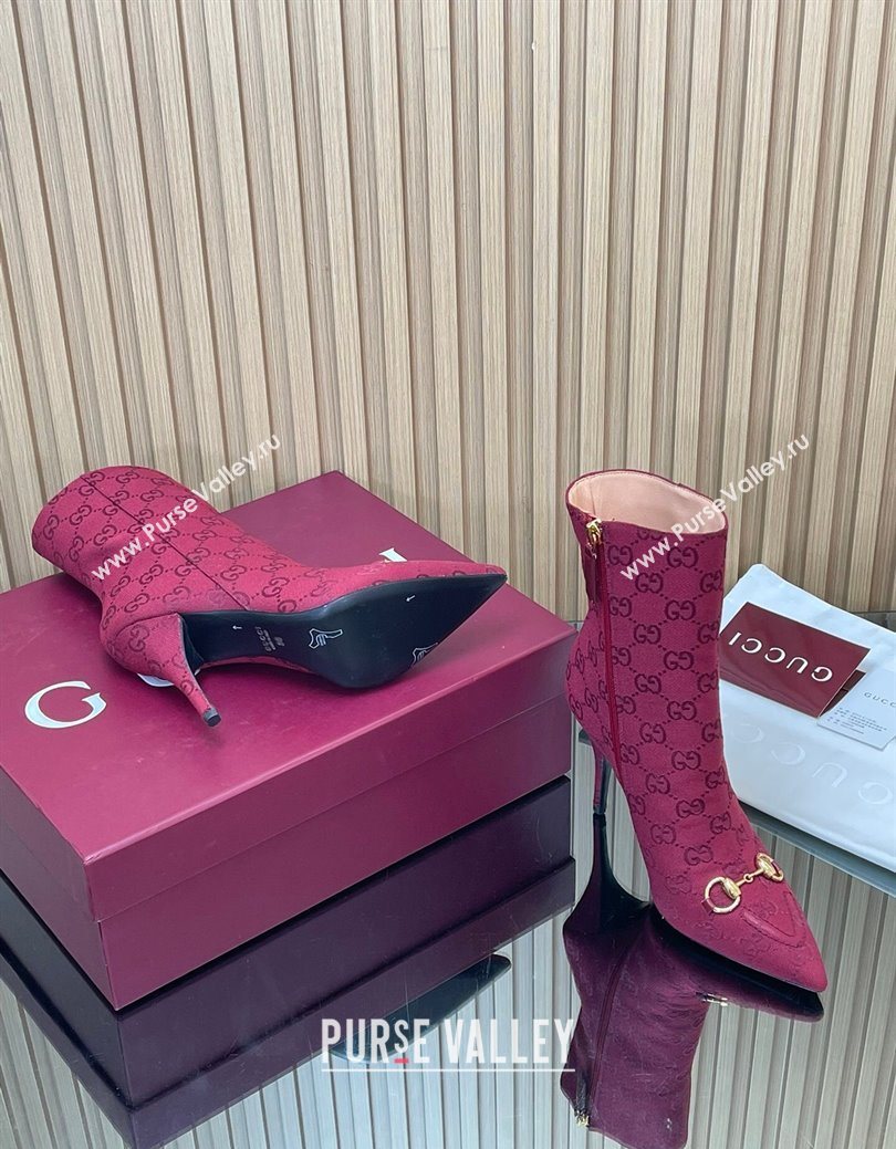 Gucci GG Canvas Heel Ankle Boots 10cm with Horsebit Red 2025 835741 (MD-251217115)