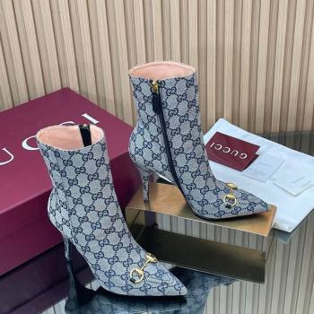 Gucci GG Canvas Heel Ankle Boots 10cm with Horsebit Grey 2025 835741 (MD-251217116)
