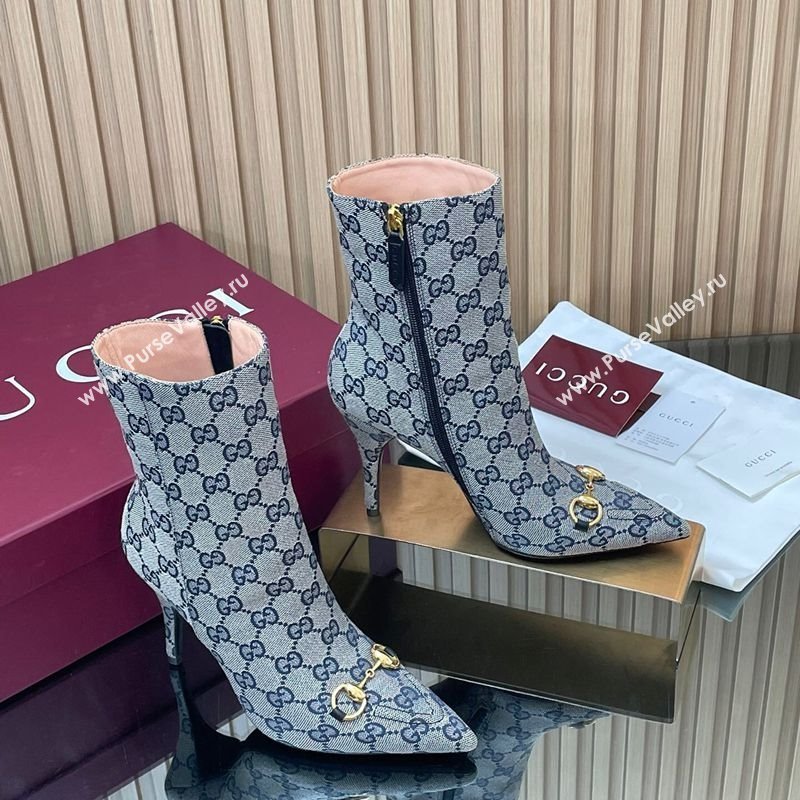 Gucci GG Canvas Heel Ankle Boots 10cm with Horsebit Grey 2025 835741 (MD-251217116)