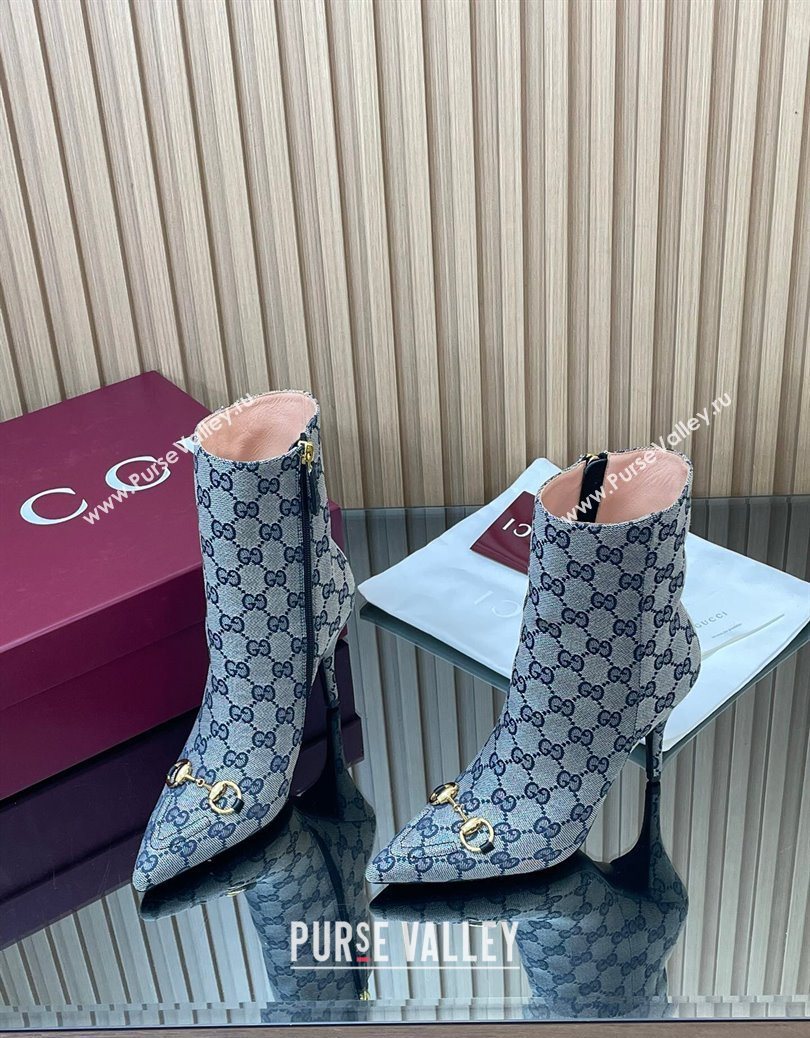 Gucci GG Canvas Heel Ankle Boots 10cm with Horsebit Grey 2025 835741 (MD-251217116)