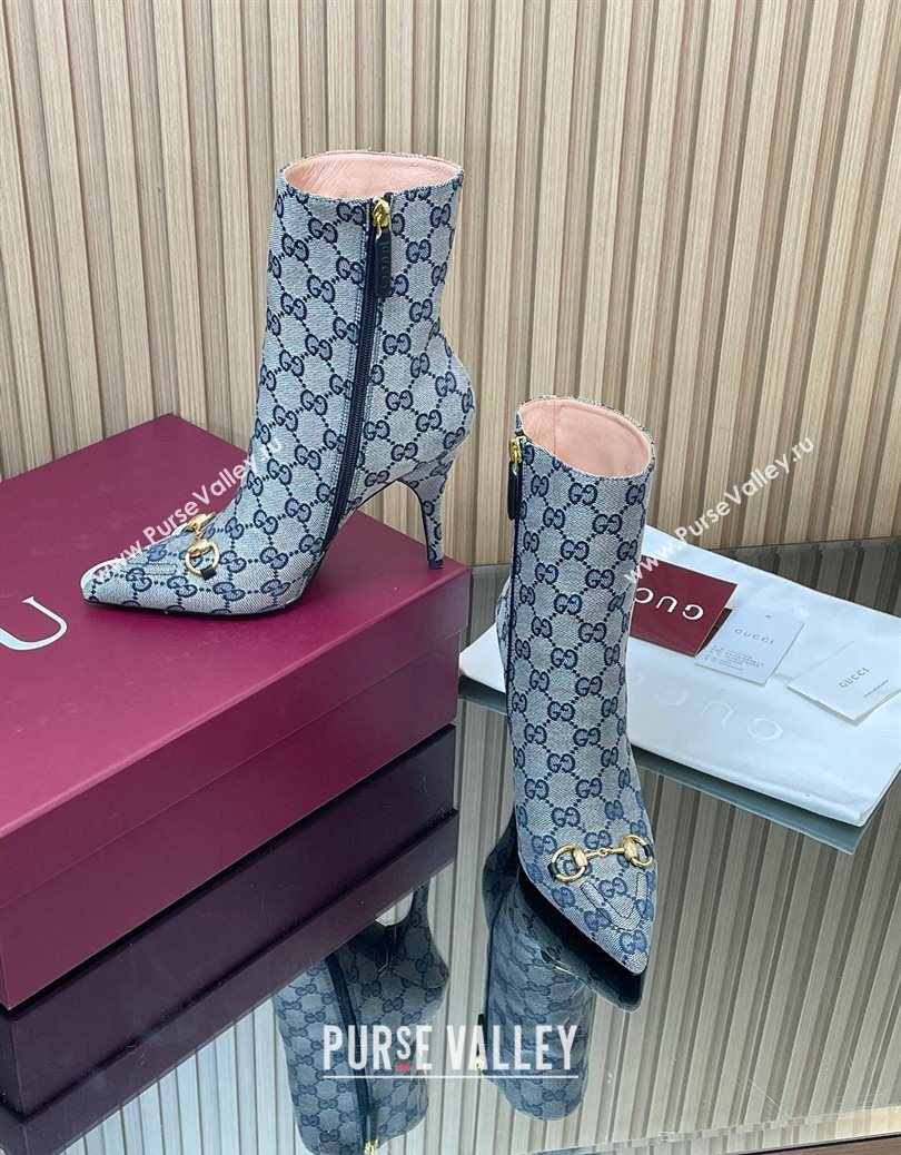 Gucci GG Canvas Heel Ankle Boots 10cm with Horsebit Grey 2025 835741 (MD-251217116)