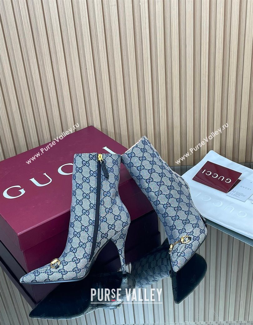 Gucci GG Canvas Heel Ankle Boots 10cm with Horsebit Grey 2025 835741 (MD-251217116)
