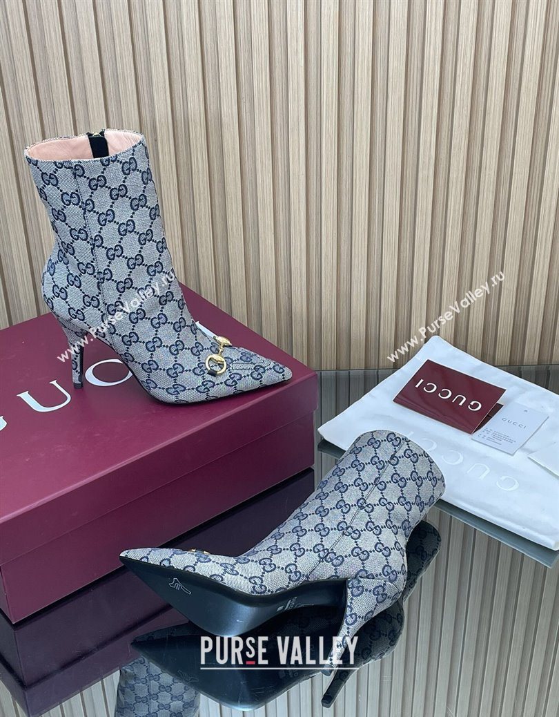 Gucci GG Canvas Heel Ankle Boots 10cm with Horsebit Grey 2025 835741 (MD-251217116)
