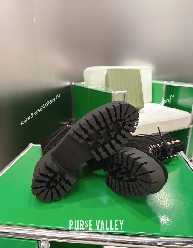 Gucci GG Suede Lace-up Platform Ankle Boots 6cm Black 2025 840739 (MD-251218014)