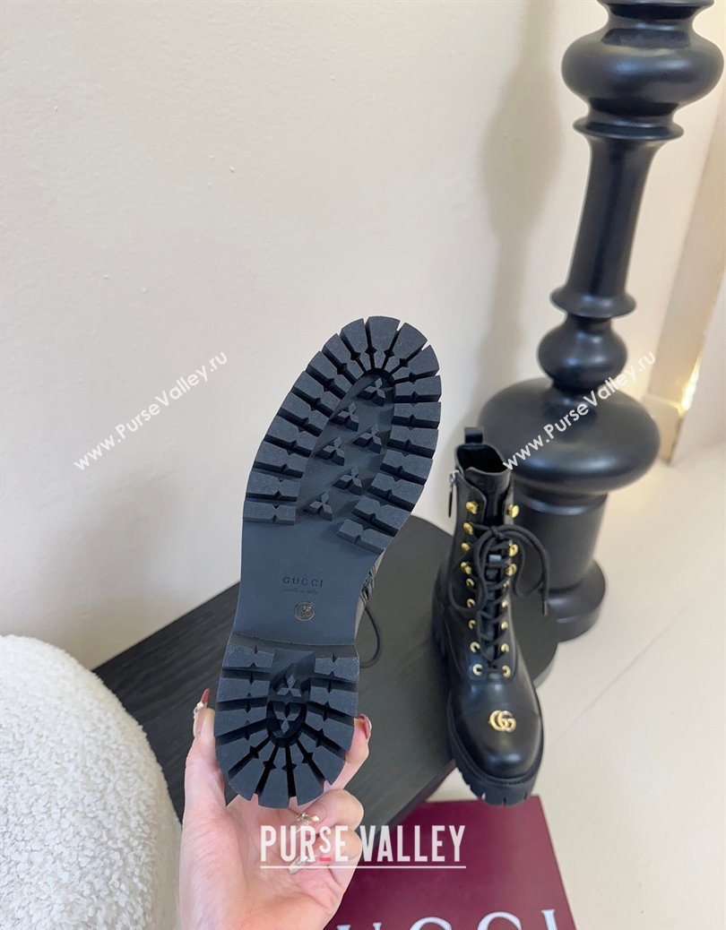 Gucci Calf Leather Lace-up Ankle Boots 6cm with GG Charm Black 2025 836050 (MD-251218010)