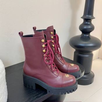 Gucci Calf Leather Lace-up Ankle Boots 6cm with GG Charm Red 2025 836050 (MD-251218012)