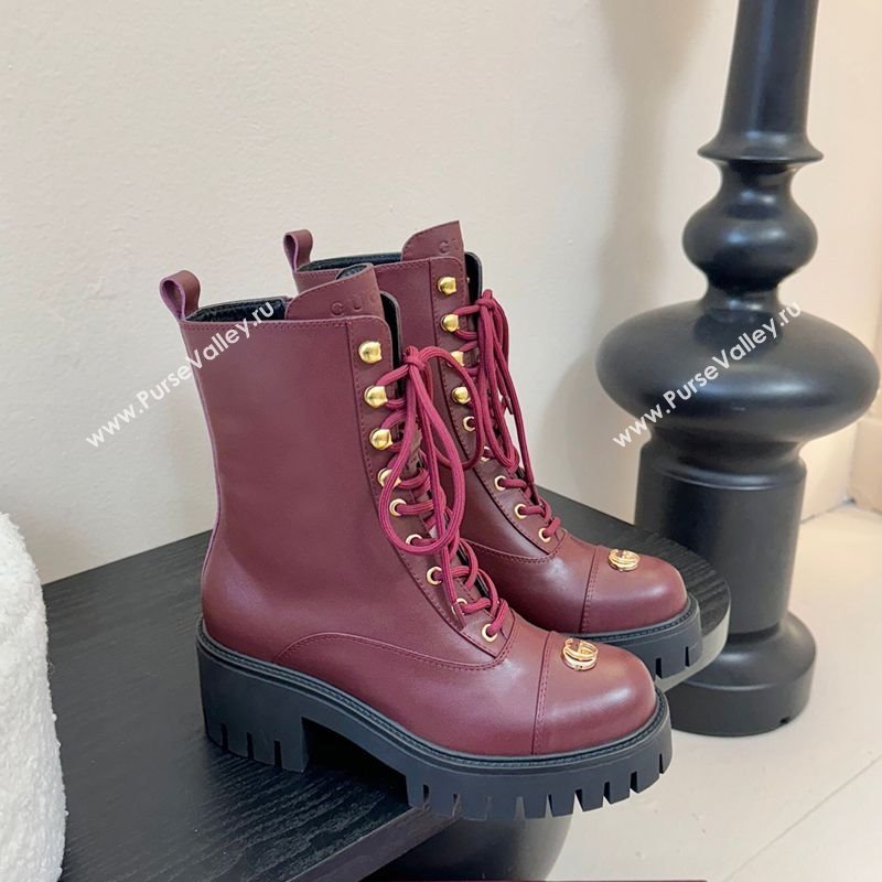 Gucci Calf Leather Lace-up Ankle Boots 6cm with GG Charm Red 2025 836050 (MD-251218012)