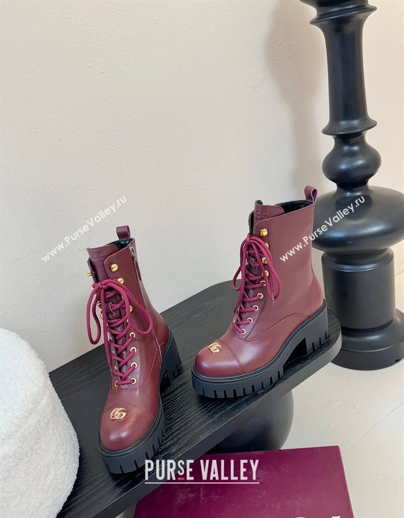 Gucci Calf Leather Lace-up Ankle Boots 6cm with GG Charm Red 2025 836050 (MD-251218012)
